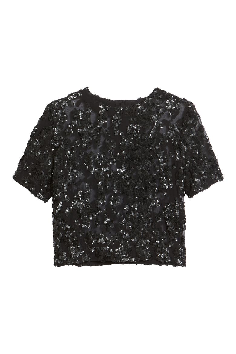 Gia Sequin Sheer Crop Top, Alternate, color, BLACK