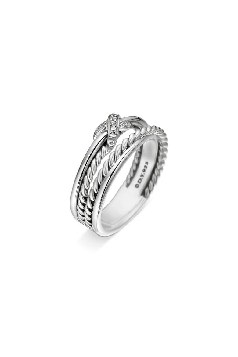 X Crossover Ring with Diamonds, Alternate, color, DIAMOND