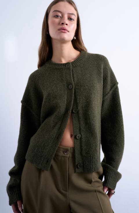 Exposed Seam Button Front Cardigan