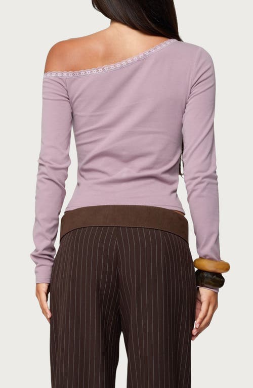 Edikted Emmiline Lace Off The Shoulder Crop Top In Purple