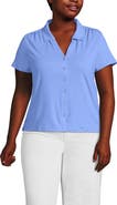 Lands' End Linen Blend Short Sleeve Button Front Polo Top