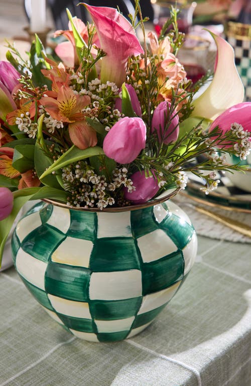 Mackenzie-childs Mackenzie Childs Emerald Check Enameled Steel Vase In Green