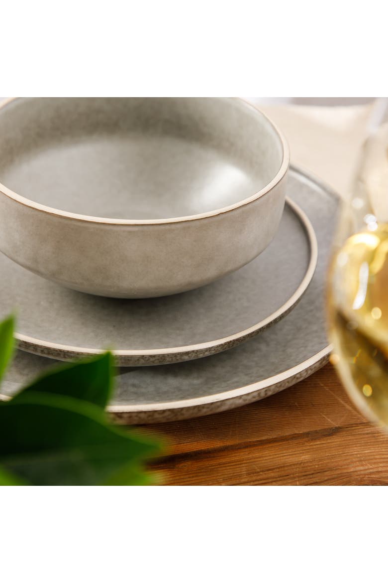 Plates and Bowls Set 12 Piece Matte Reactive Stoneware Dinnerware Set for 4, Alternate, color, Matte Grey