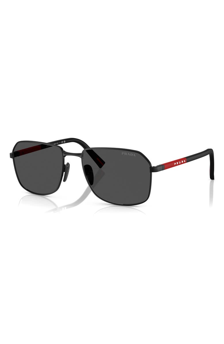 Prada Linea Rossa 57mm Rectangular Sunglasses, Alternate, color, Matte Black