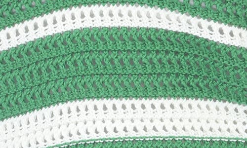 Rain And Rose Striped Open Stitch Polo In Green/white