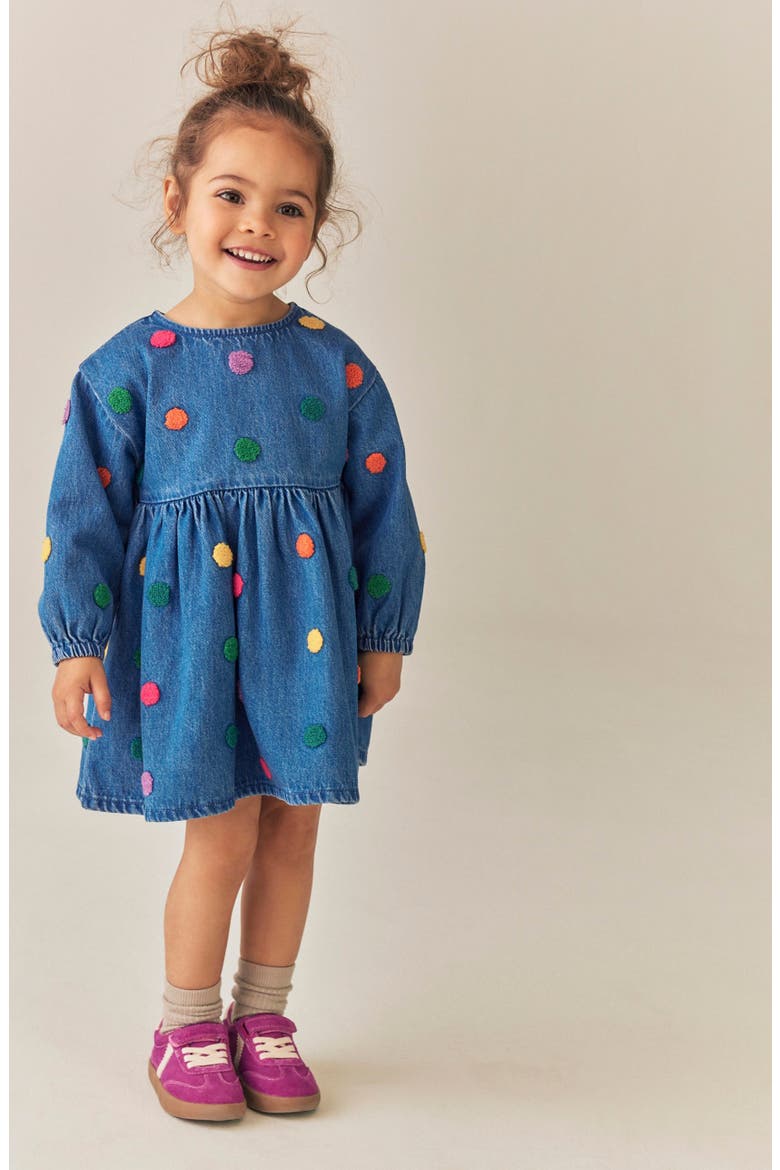 Kids' Polka Dot Denim Dress, Alternate, color, BLUE