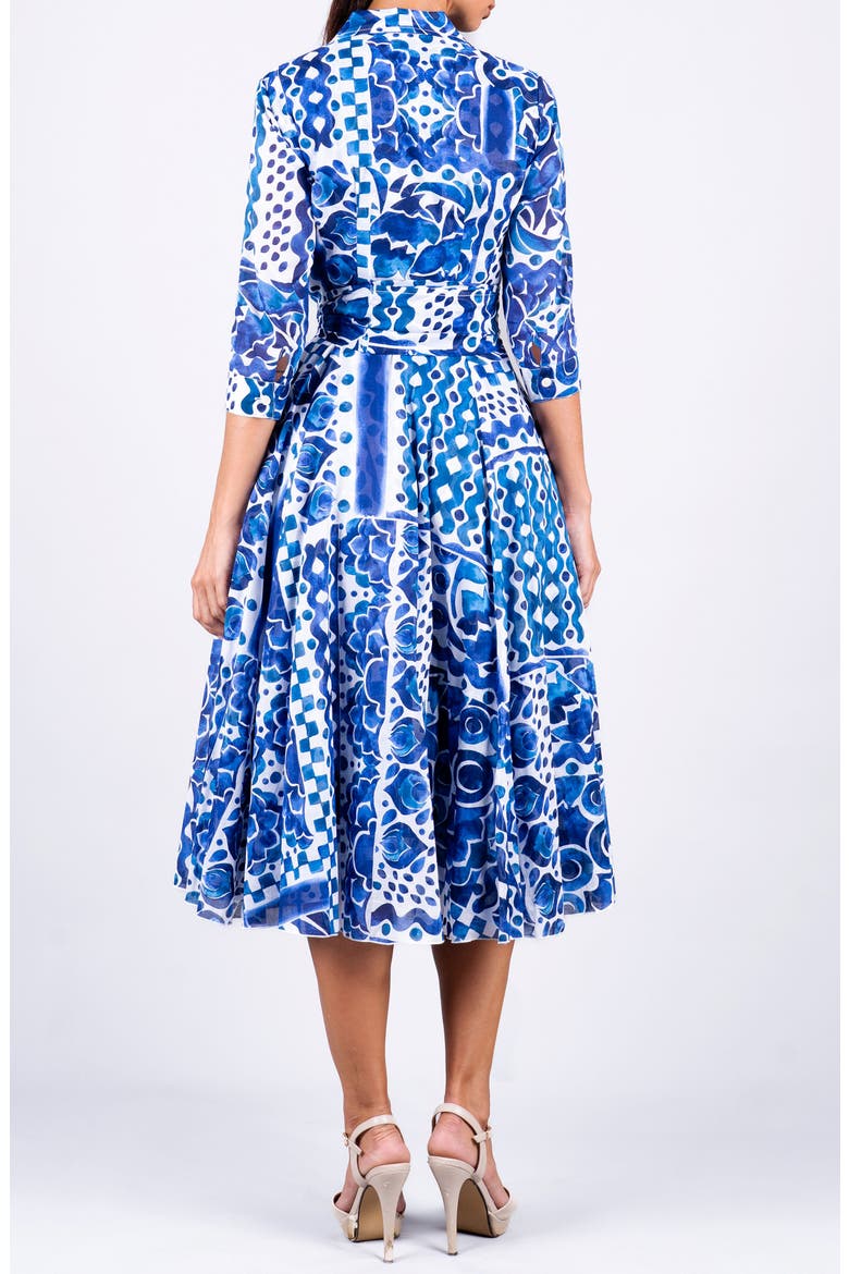 Watercolor Tile A-Line Belted Shirtdress, Alternate, color, White Blue