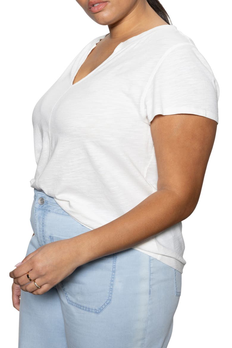 The New Girl Split Neck Cotton T-Shirt, Alternate, color, WHITE