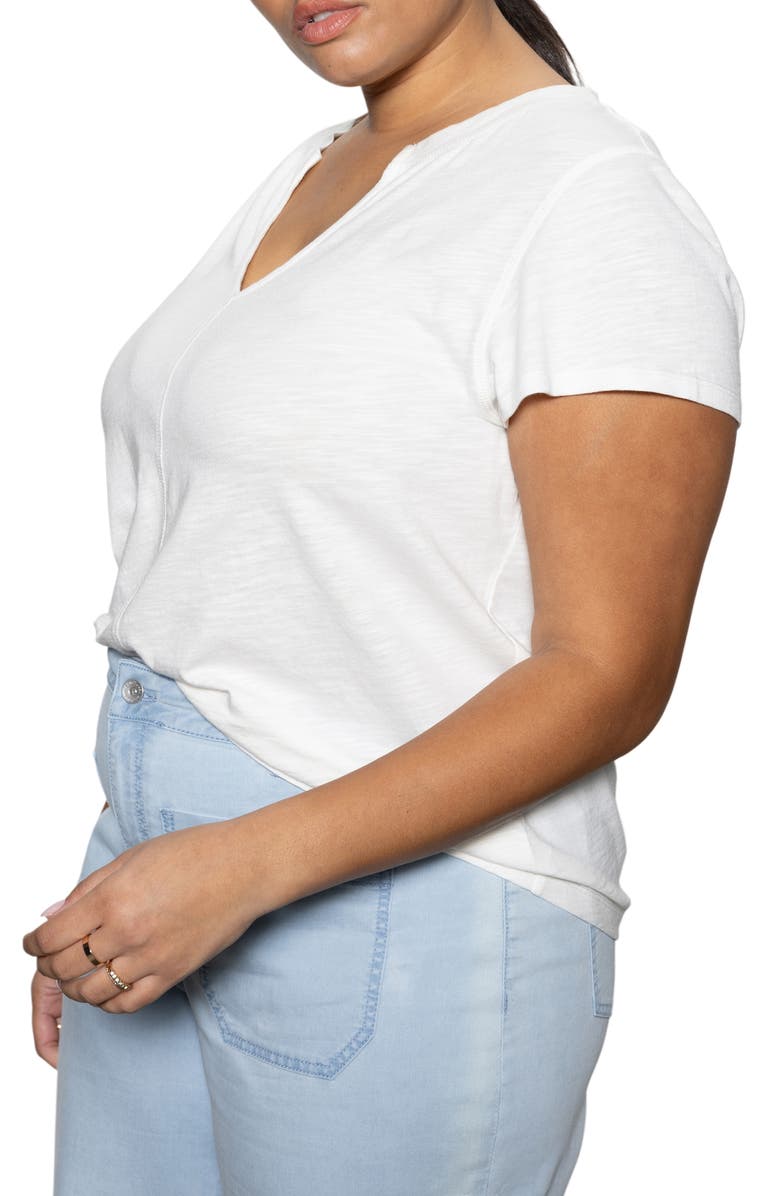 Sanctuary The New Girl Split Neck Cotton T-Shirt, Alternate, color, White