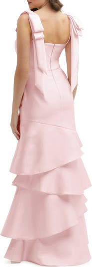 Bow Shoulder Tiered Gown