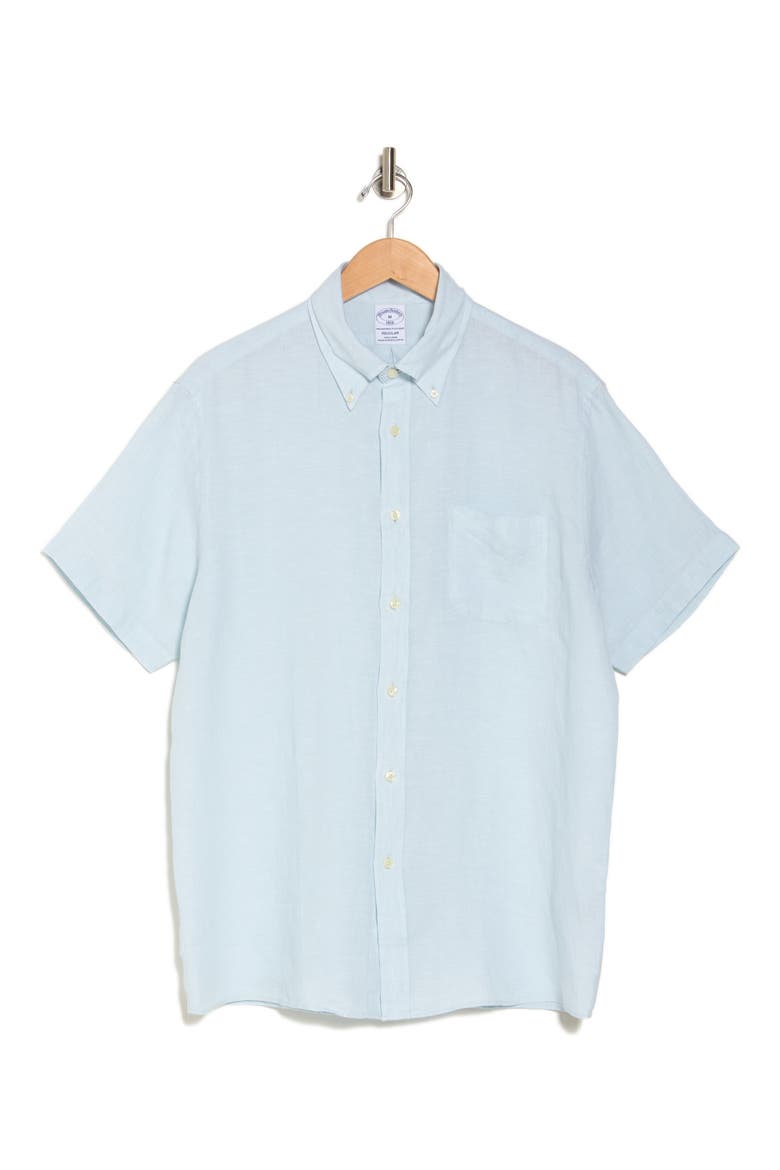 Regular Fit Short Sleeve Linen Button-Down Shirt, Alternate, color, Turquoise/Aqua