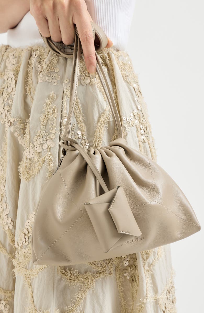 Brunello Cucinelli Calfskin bag charm, Alternate, color, Buff