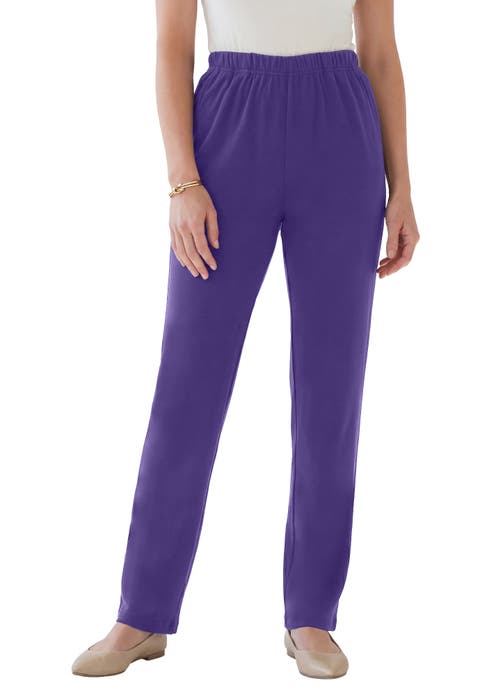 Petite Plus Size Soft Knit Relaxed Pull-On Straight Leg Pant (Plus)