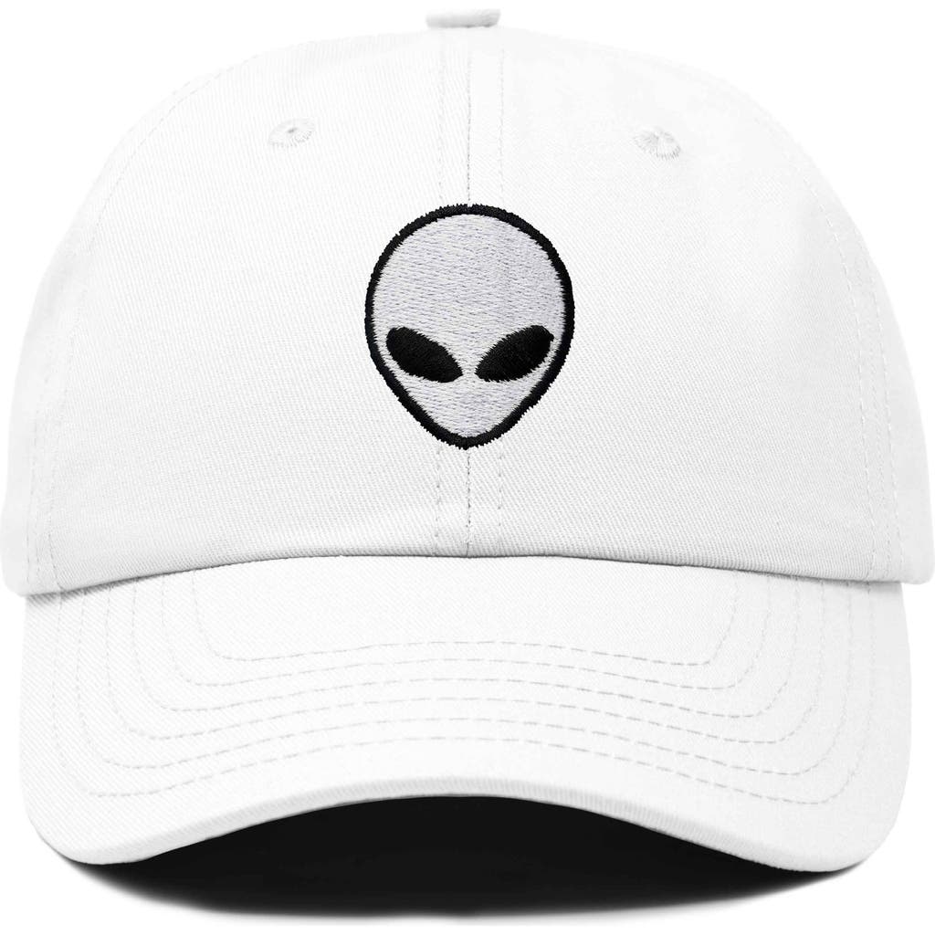 Dalix Alien Embroidered Classic Dad Cap In White
