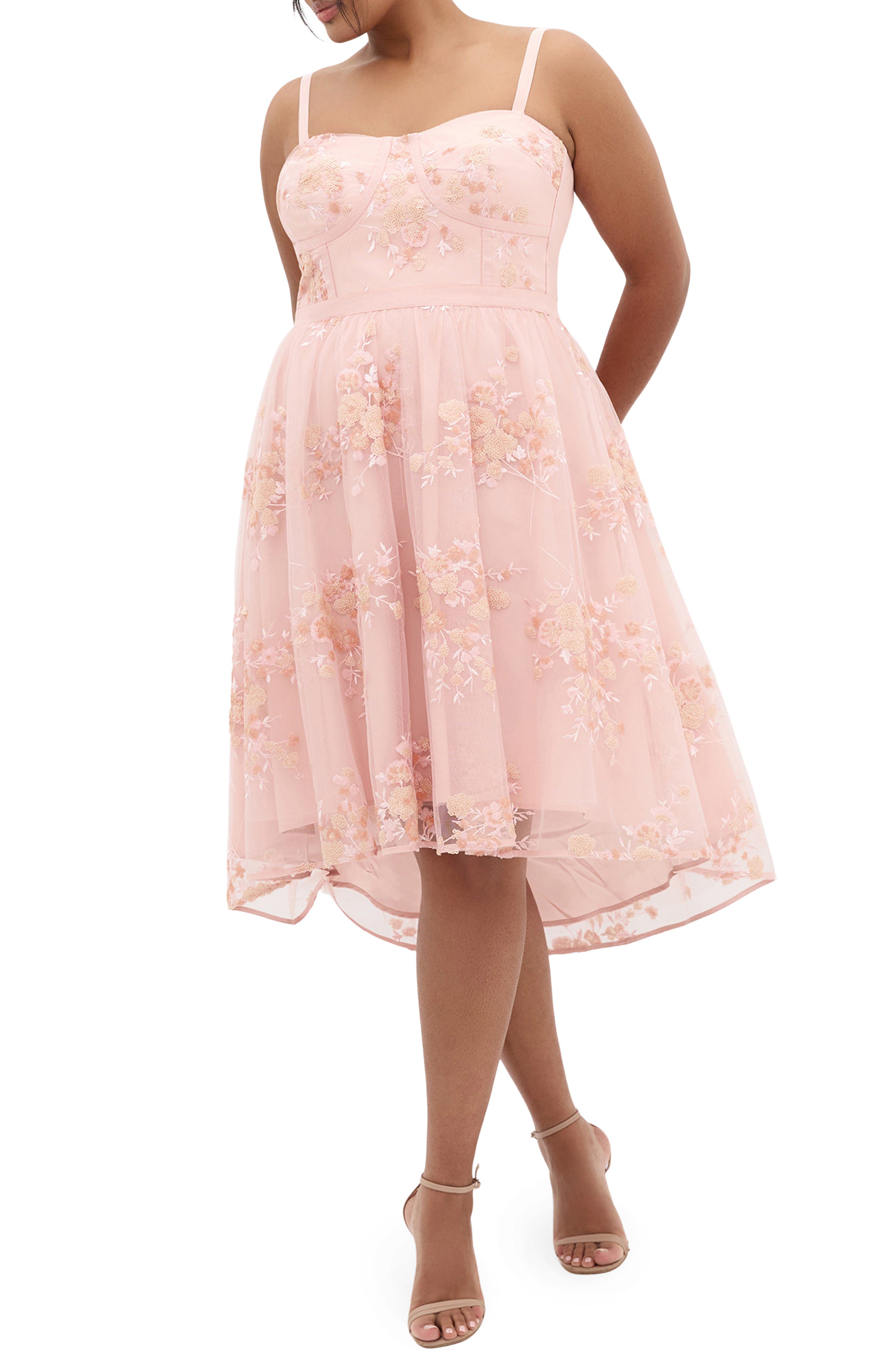 City Chic Ambrosia Sequin Floral Print High-Low Dress