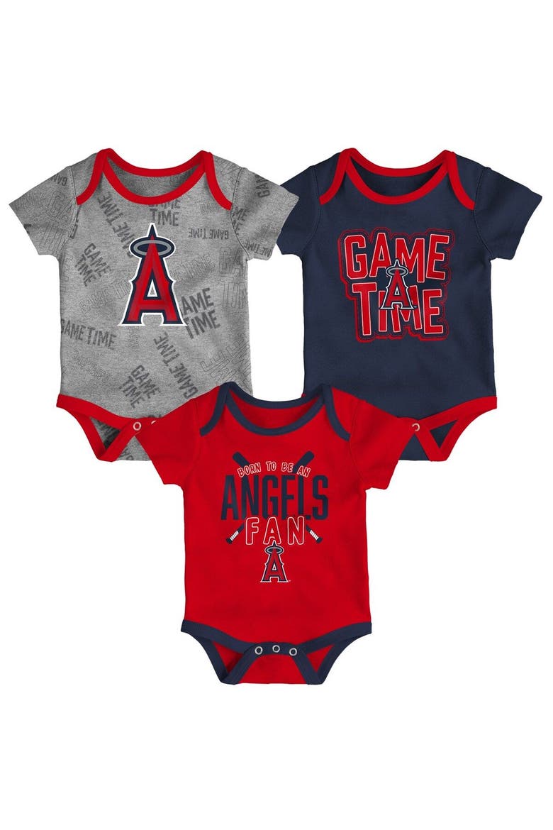Newborn & Infant Los Angeles Angels Red/Navy/Heathered Gray Game Time Three-Piece Bodysuit Set, Main, color, Red
