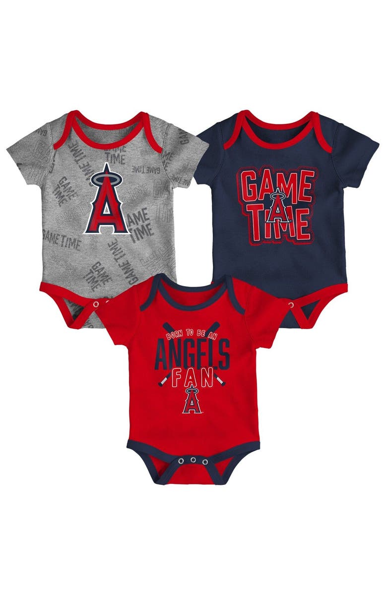 Outerstuff Newborn & Infant Los Angeles Angels Red/Navy/Heathered Gray Game Time Three-Piece Bodysuit Set, Main, color, Red