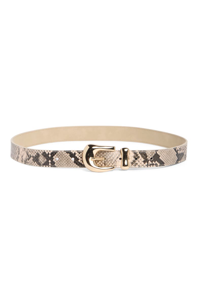 Snakeskin Embossed Faux Leather Belt, Main, color, CREAM