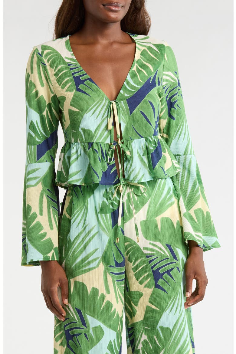 Crinkled Side Slit Cover-Up Pants, Main, color, GREEN MULTI