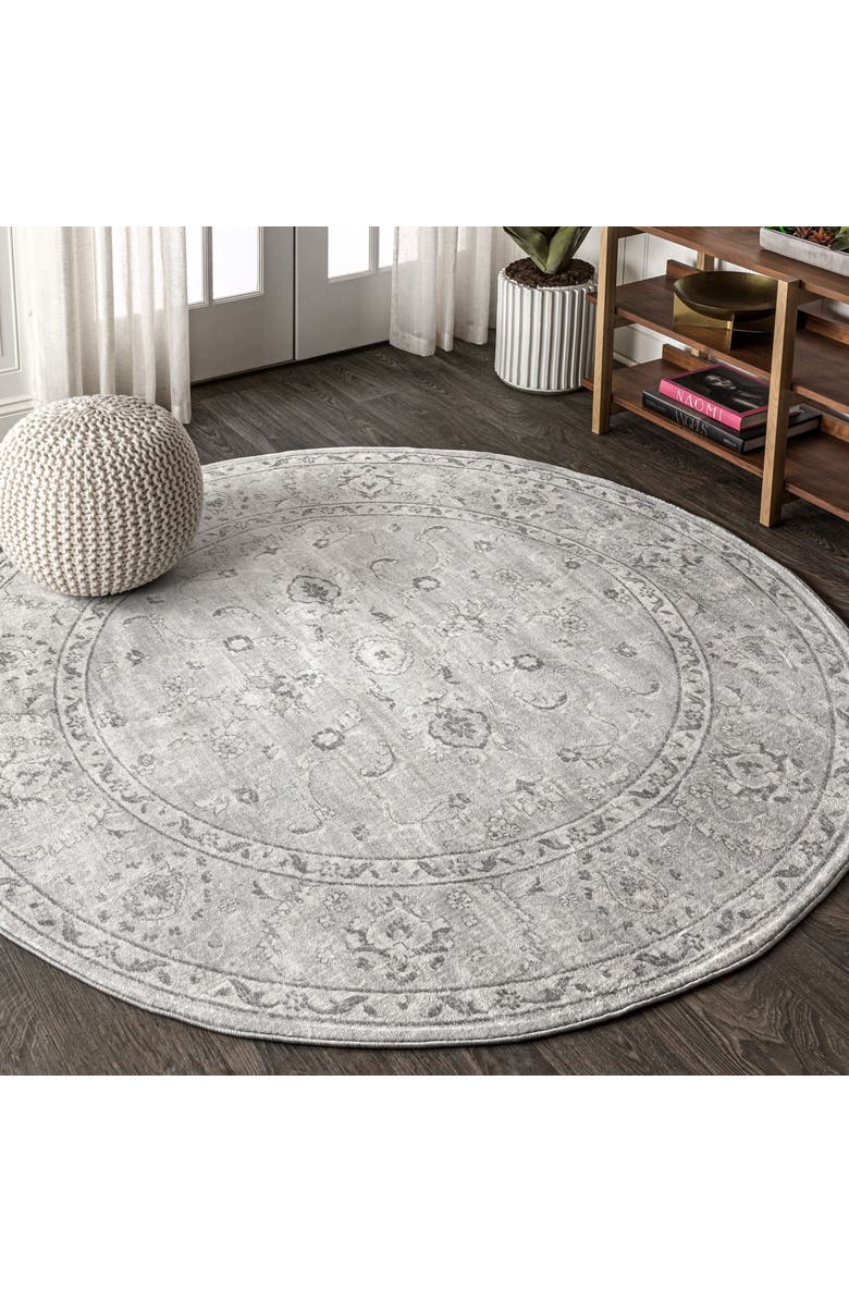 JONATHAN Y Modern Persian Vintage Round Area Rug, Alternate, color, Light Grey