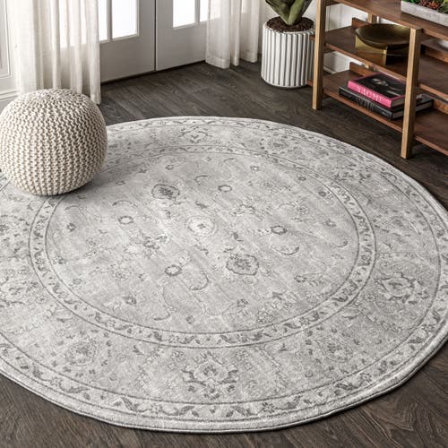 Jonathan Y Modern Persian Vintage Round Area Rug In Light Grey