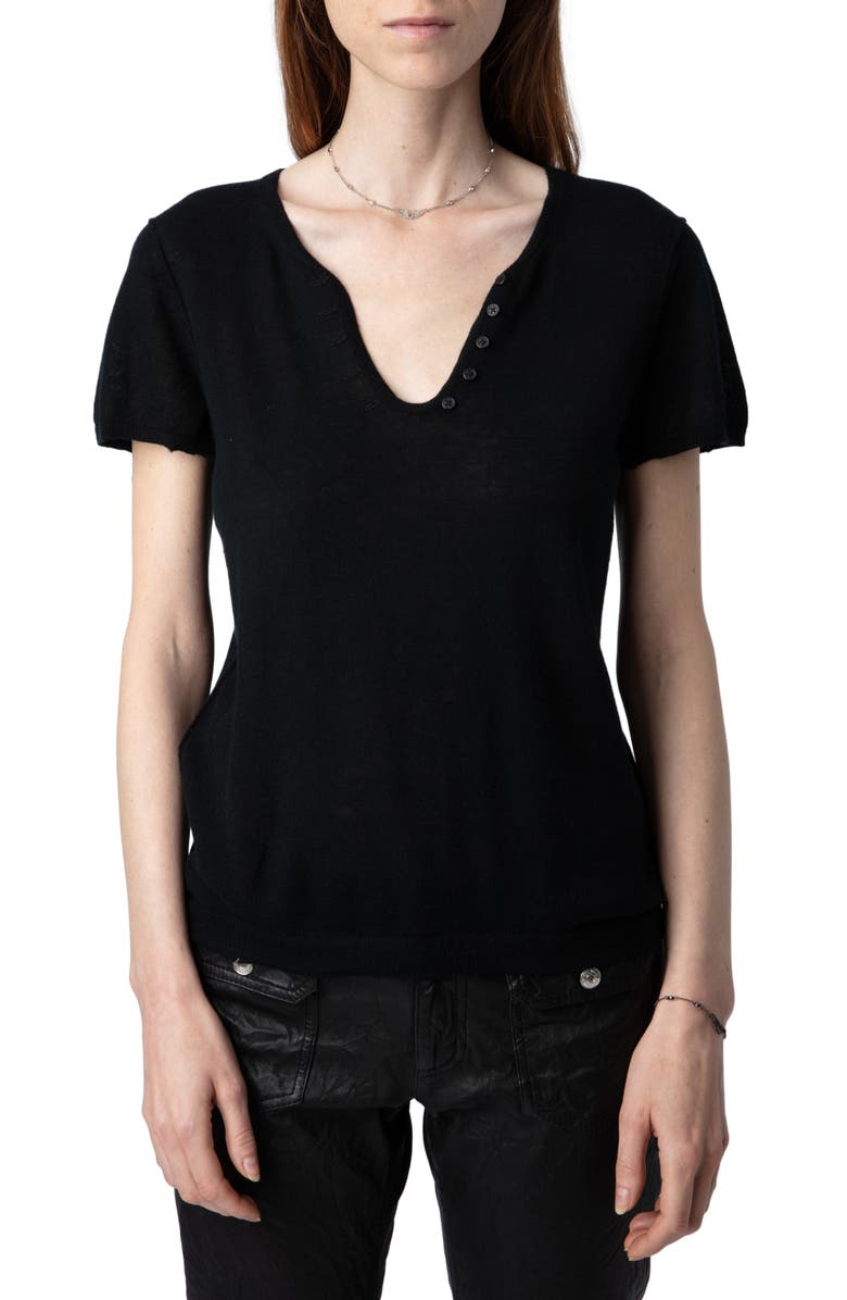 Zadig & Voltaire Celsey Short Sleeve Cashmere Sweater, Main, color, 