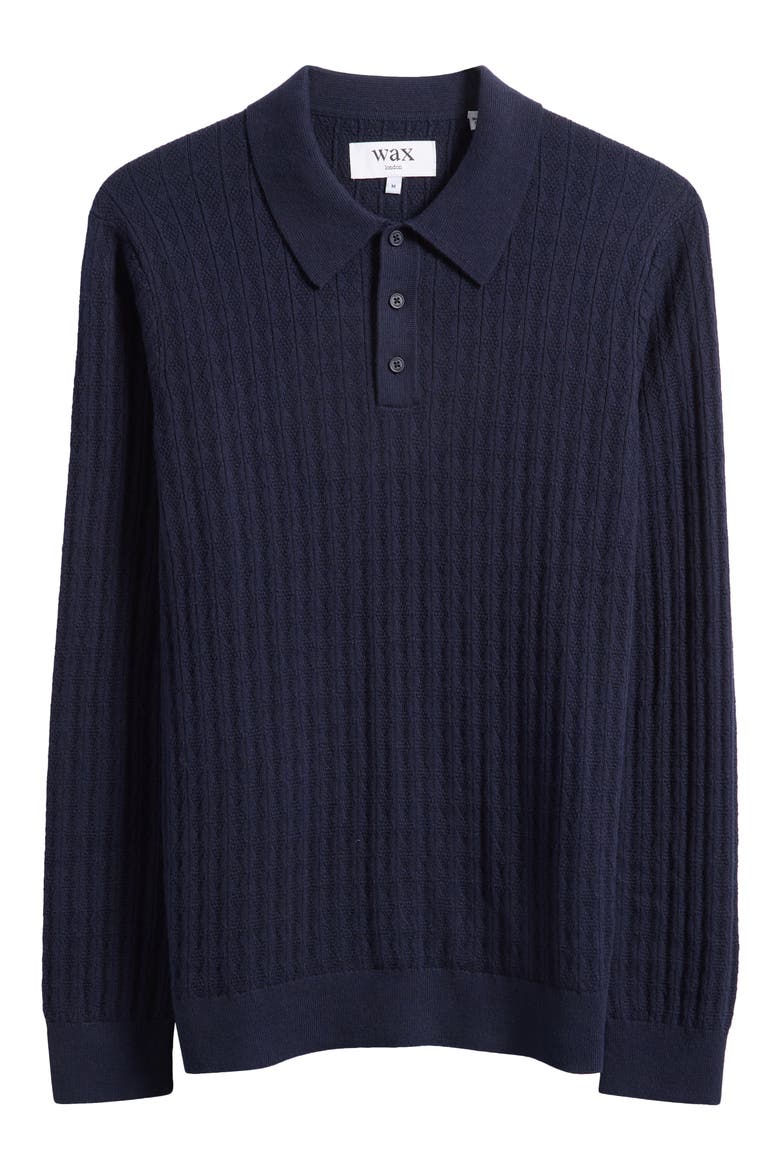 Oban Diamond Stripe Cotton & Cashmere Polo Sweater, Alternate, color, NAVY