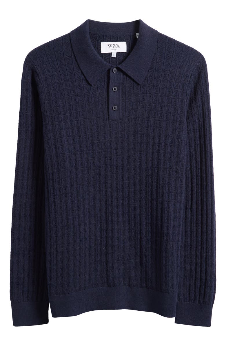 Wax London Oban Diamond Stripe Cotton & Cashmere Polo Sweater, Alternate, color, Navy