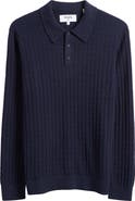 Wax London Oban Diamond Stripe Cotton & Cashmere Polo Sweater