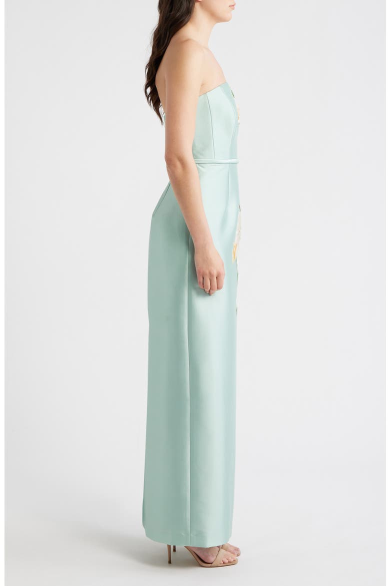 Sophia Floral Bead Embellished Mikado Strapless Gown, Alternate, color, CELADON FLORAL