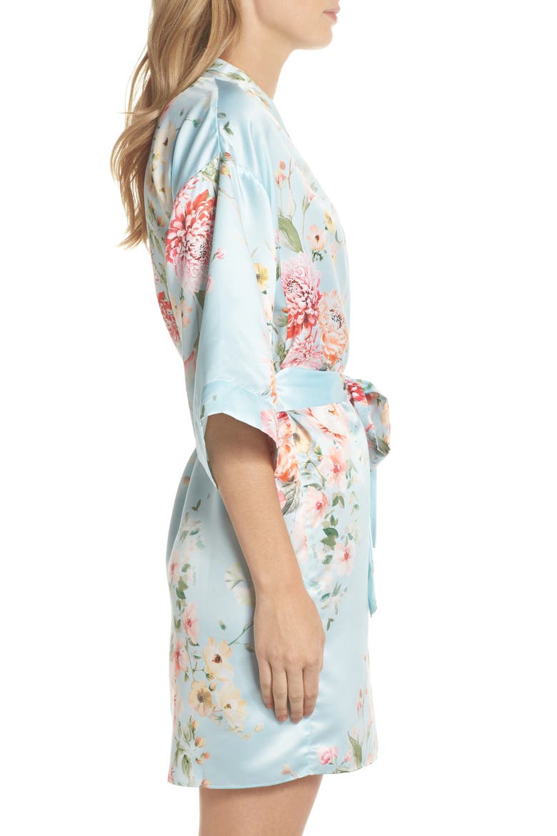 Renata Short Satin Robe, Alternate, color, BRIDAL BLUE