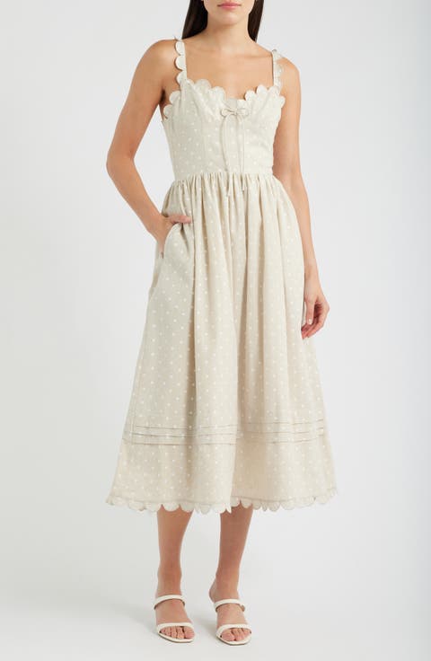 Elise Polka Dot Scallop Midi Dress