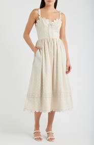 En Saison Elise Polka Dot Scallop Midi Dress