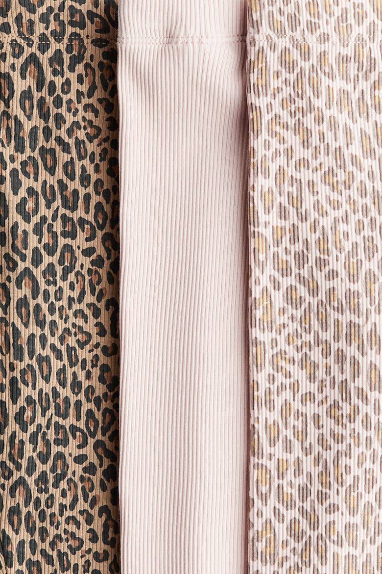 3-pack Ribbed Cotton Leggings, Alternate, color, Light pink/leopard print