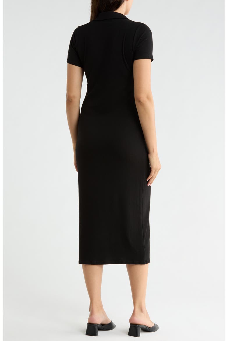Johnny Collar Rib Midi Dress, Alternate, color, BLACK