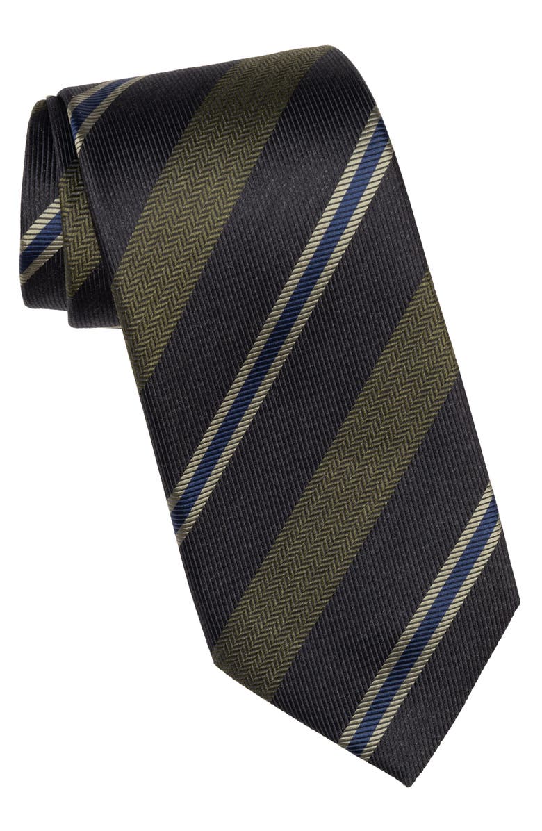 Elizabetta Flaminia - Extra Long Silk Jacquard Tie for Men, Main, color, Navy And Olive