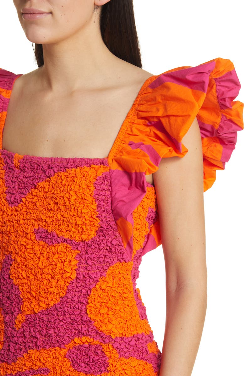 Saylor Laurie Print Smocked Minidress, Alternate, color, Hawaiian Punch