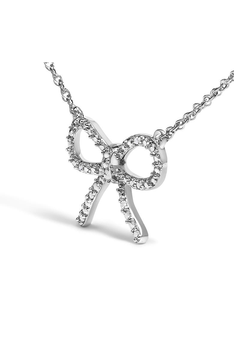 Haus of Brilliance .925 Sterling Silver Diamond Accent Ribbon Bow Knot Pendant Necklace, Alternate, color, Silver