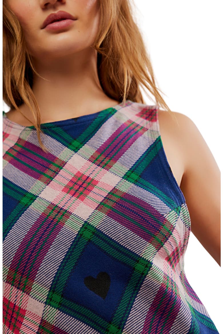 Carven Plaid Heart Minidress, Alternate, color, BERRY COMBO
