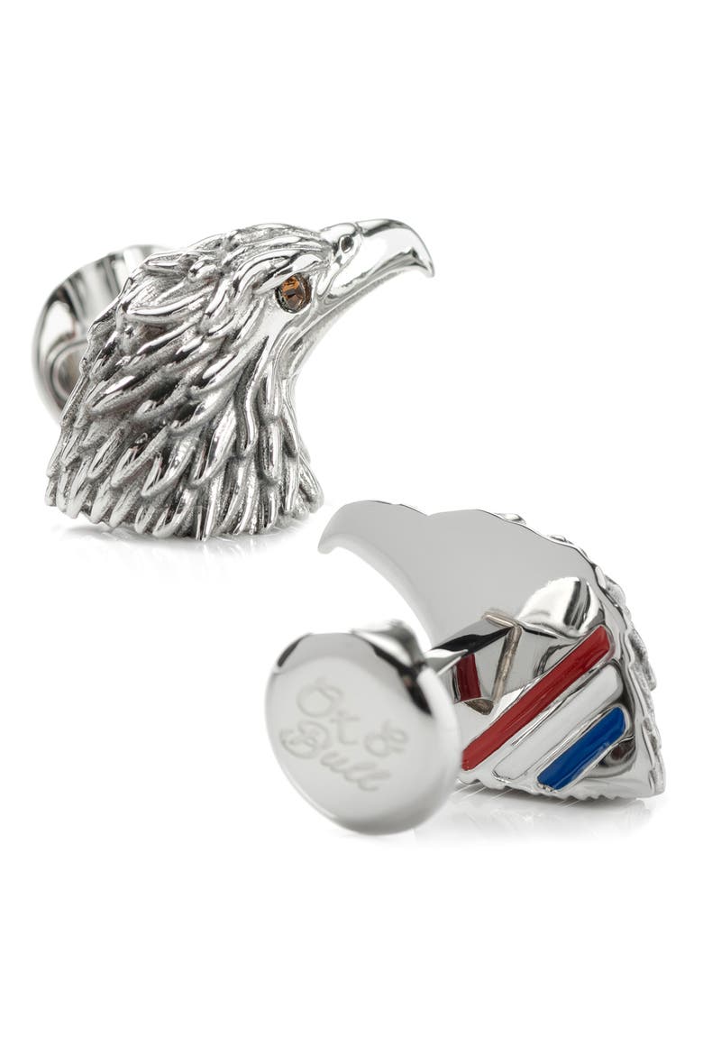 Eagle Head Cuff Links, Alternate, color, SILVER