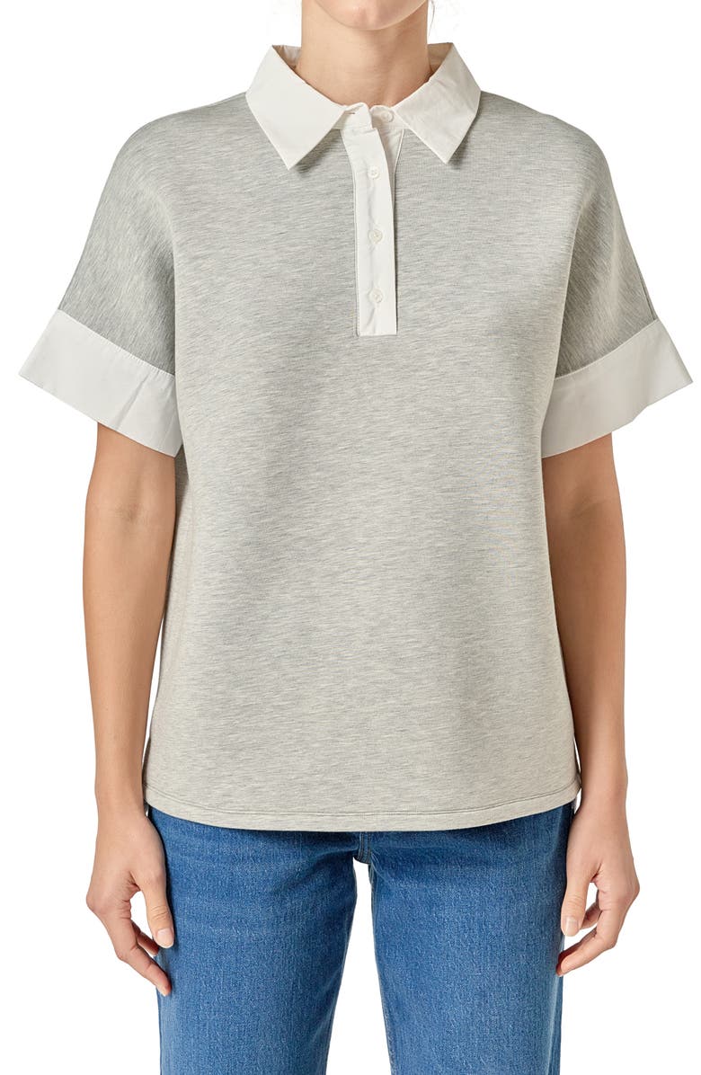 English Factory Mixed Media Polo, Alternate, color, Heather Grey/ White