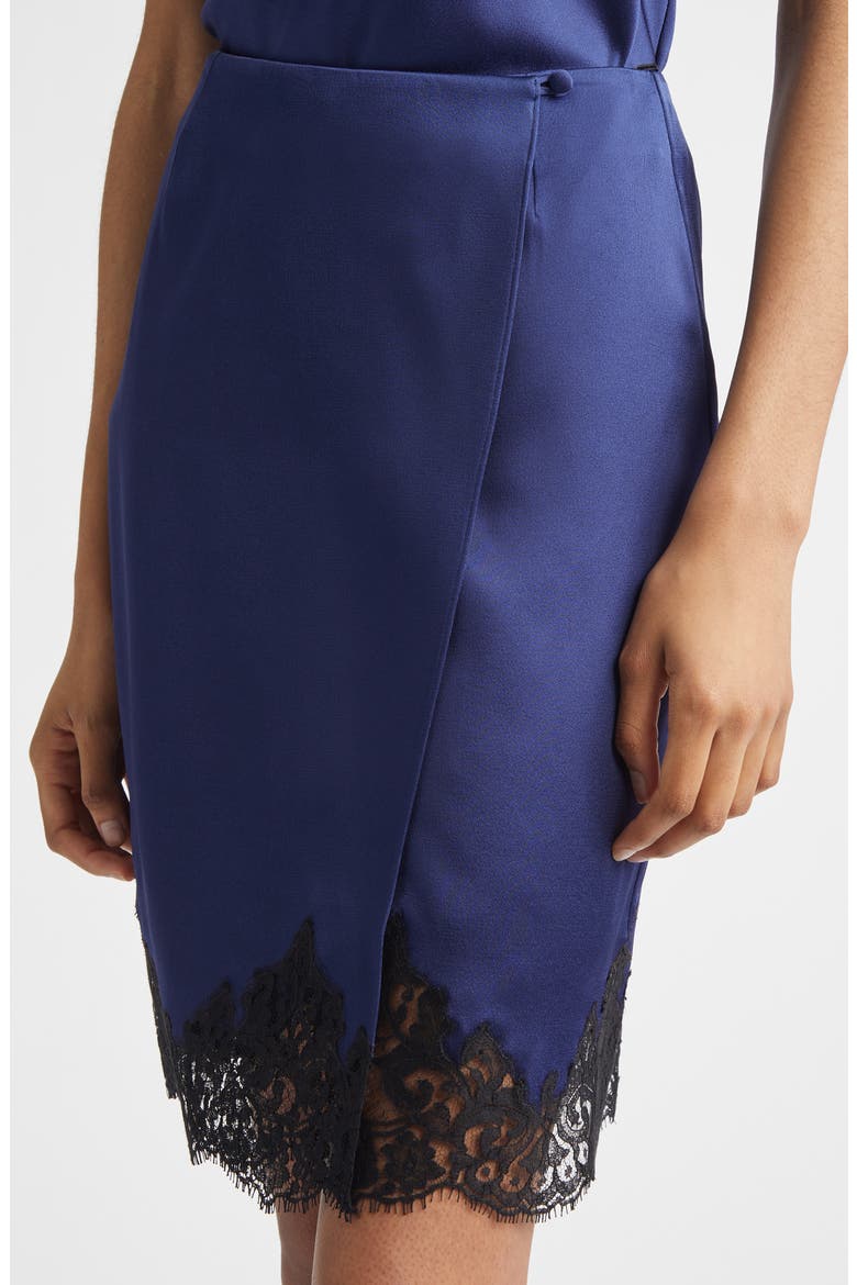 Iconic Lace Trim Satin Wrap Skirt, Alternate, color, NAVY