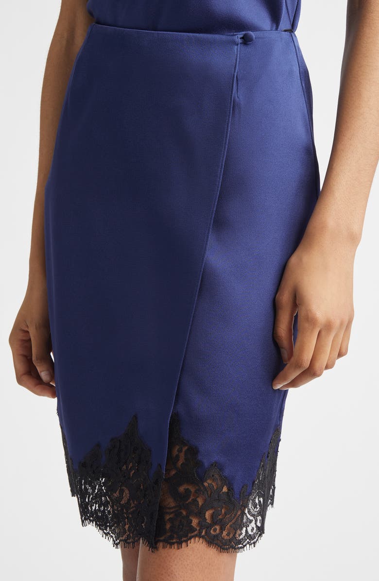 Stella McCartney Iconic Lace Trim Satin Wrap Skirt, Alternate, color, Navy