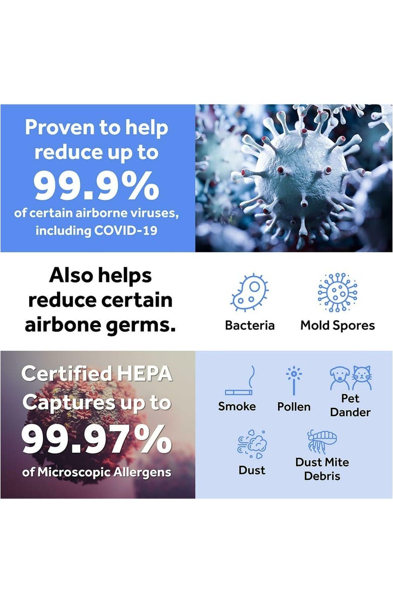 Oval Air H13 True HEPA 2-in1 Replacement Charcoal Combined Filter with Pre-filter, Alternate, color, White