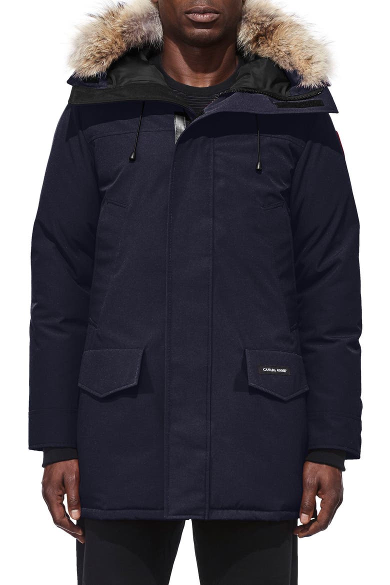 Langford Slim Fit Down Parka with Genuine Coyote Fur Trim, Main, color, ADMIRAL BLUE