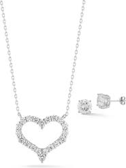 GLAZE JEWELRY CZ Heart Pendant & Stud Earrings Set