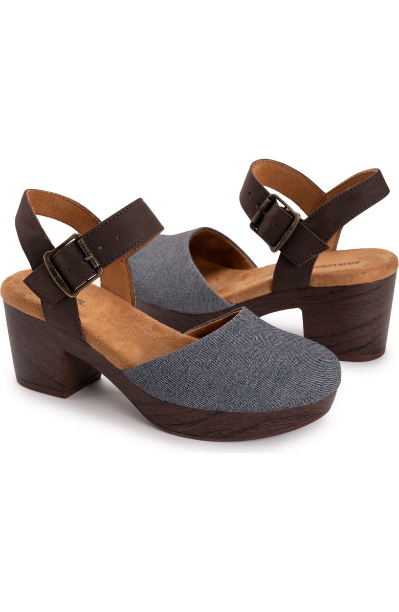 MUK LUKS Merritt Quarter Strap Clog, Alternate, color, Denim/ Dark Brown