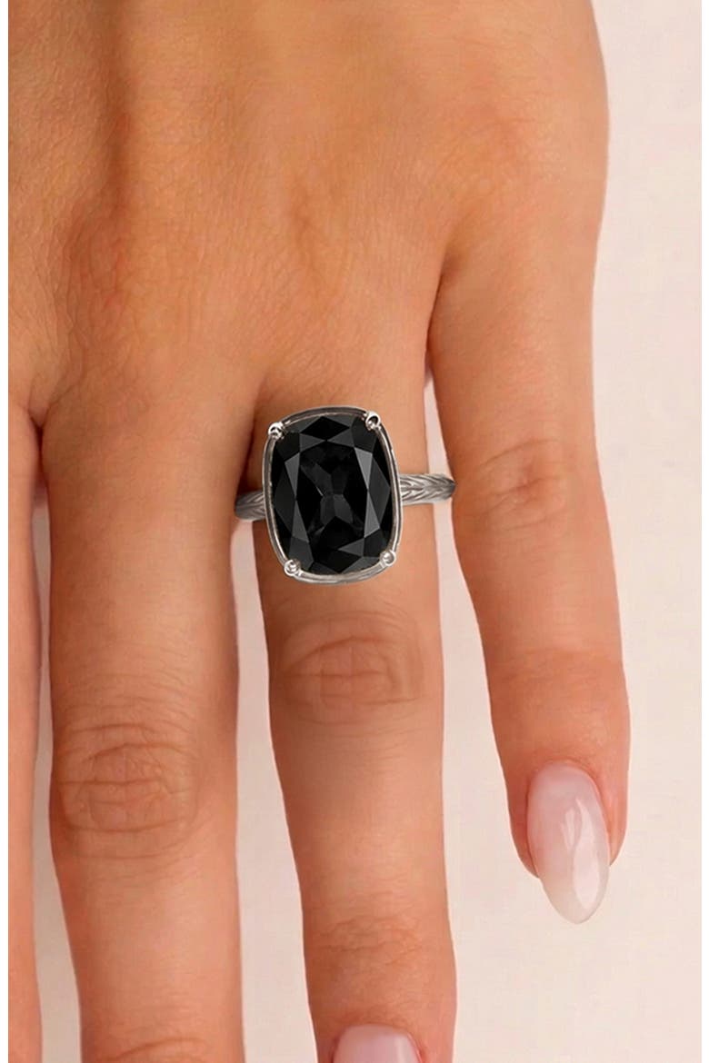 Cushion Cut Statement Ring, Alternate, color, BLACK/ SILVER