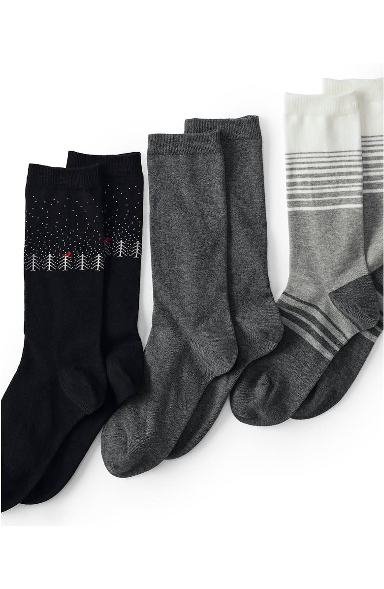 Lands' End 3-Pack Seamless Pattern Crew Socks, Main, color,