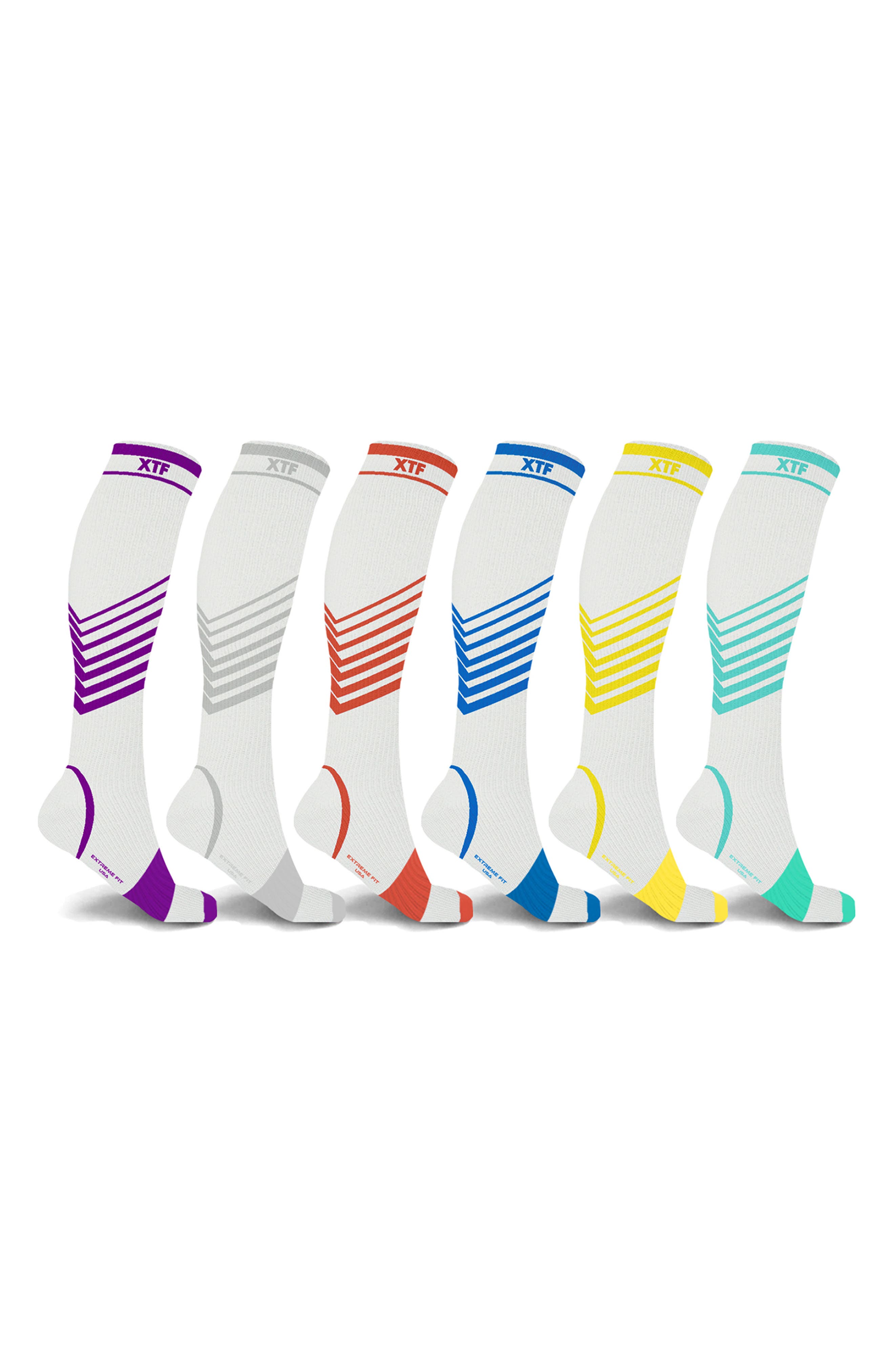 EXTREME FIT Assorted 6-Pack Ultra V Stripe Compression Socks